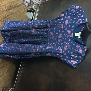 Emma & Elsa, little girls dress, navy blue, pink metallic graphics, size 14